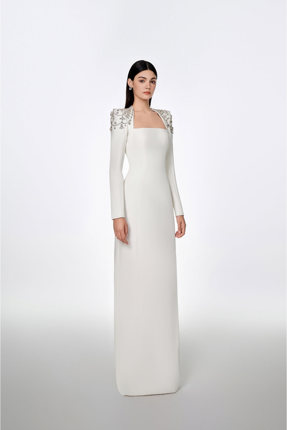 Long Sleeve Queen Anne Neckline Dress